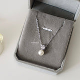 MEGI | Wedding Collection - Zirconia Pearl Chain Daily Necklace - Kalung Wanita