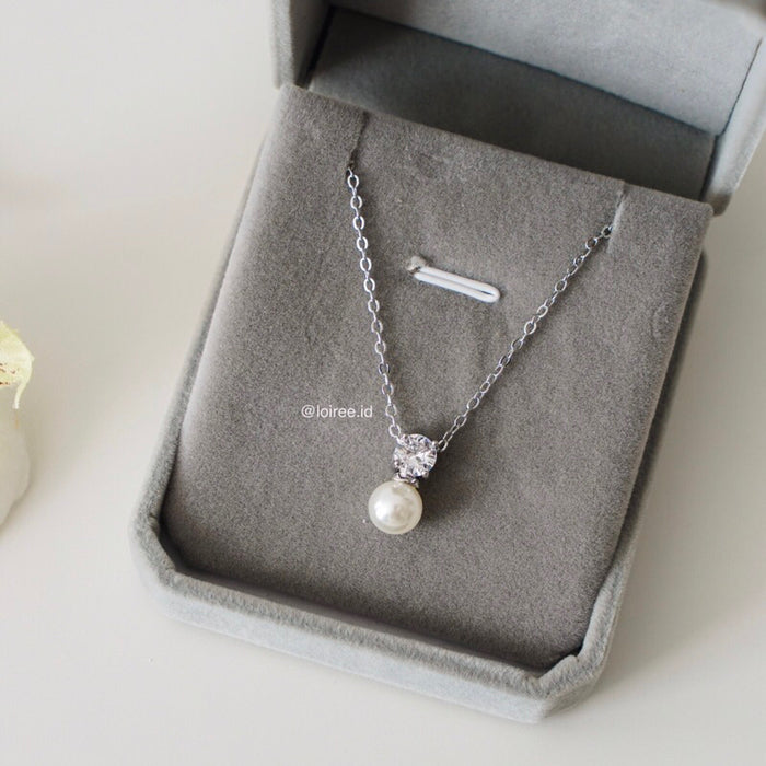 MEGI | Wedding Collection - Zirconia Pearl Chain Daily Necklace - Kalung Wanita