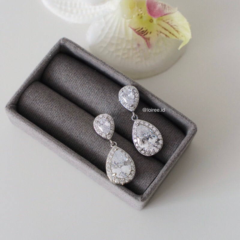 SHANON Zirconia Teardrop Dangle Stud Bridal Earrings - Wedding