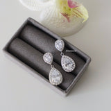 SHANON Zirconia Teardrop Dangle Stud Bridal Earrings - Wedding