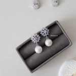 CLARICE | Wedding Collection - Zirconia Flower Pearl Dangle Stud Bridal Earrings - Anting Wanita