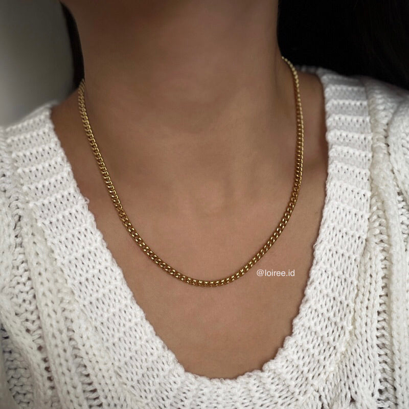 RHONEY | Everyday Collection - Gold Plated Petite Thin Cuban Chain Necklace - Kalung Wanita