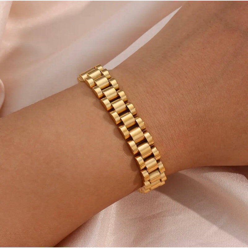 SAXA | Everyday Collection - Gold Plated Thick Watchband Bangle Bracelet - Gelang Wanita
