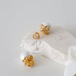VIDA | Valentine Collection - Gold Plated Heart Pearl Stud Earrings - Anting Wanita