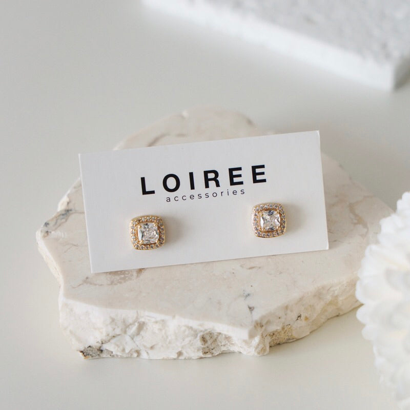 SHERIN | Luxe Collection - Zirconia Square Halo Daily Stud Earrings - Anting Wanita