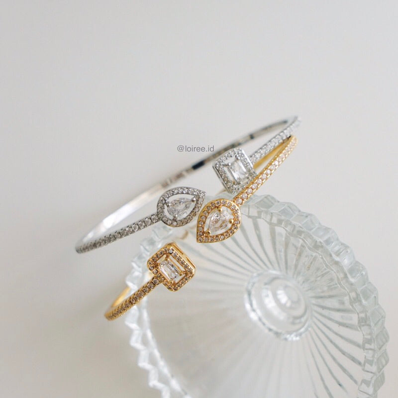 IVANKA Cuff Bangle - Zirconia Gold Plated Bangle Bracelet - Gelang Wanita