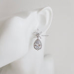 MONICA | Wedding Collection - Zirconia Water Drop Dangle Stud Bridal Earrings - Anting Wanita