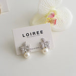 AMELIA | Wedding Collection - Zirconia Flower Pearl Drop Stud Bridal Earrings - Anting Wanita