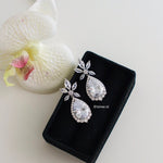 MONICA | Wedding Collection - Zirconia Water Drop Dangle Stud Bridal Earrings - Anting Wanita