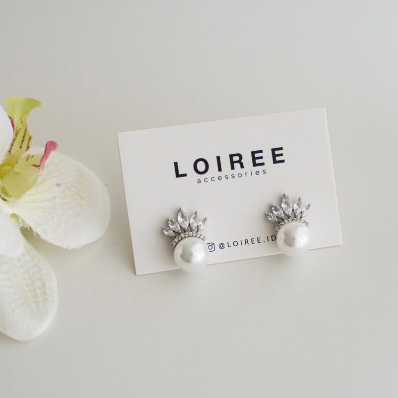 SLOAN | Wedding Collection - Zirconia Pearl Stud Bridal Earrings - Anting Wanita