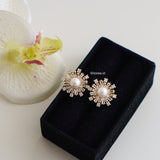 RILEY Zirconia Pearl Stud Bridal Earrings - Wedding