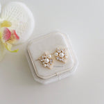 TAMARA | Wedding Collection - Gold Plated Zirconia Pearl Stud Bridal Earrings - Anting Wanita