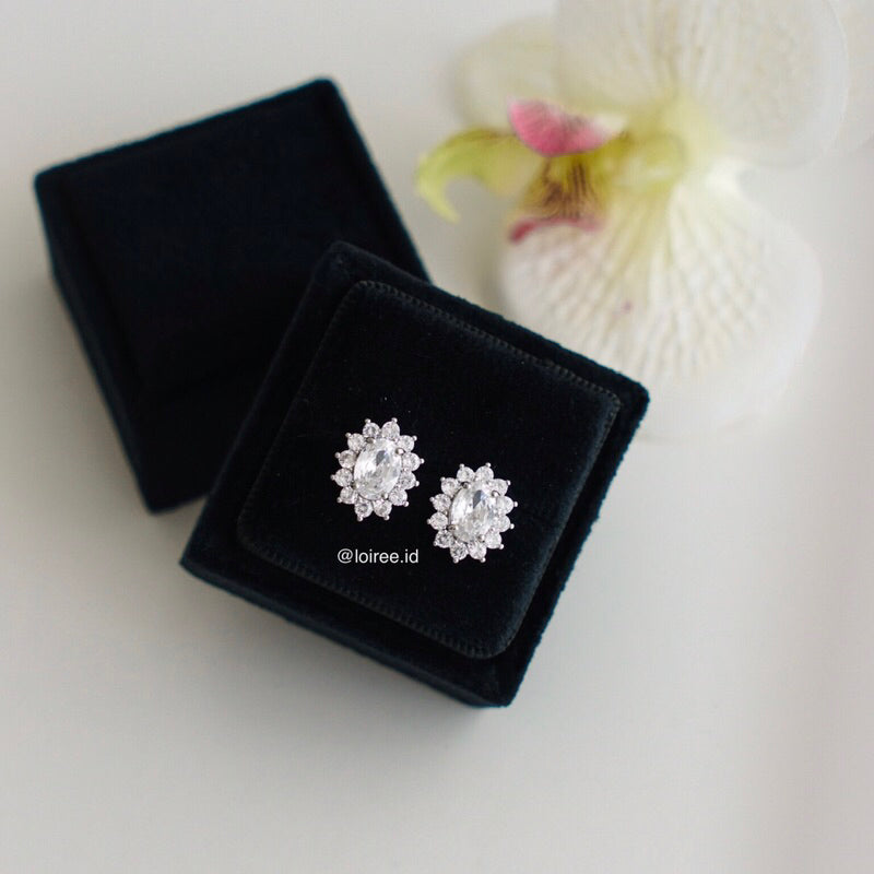OLVA | Wedding Collection - Zirconia Oval Paved Stud Bridal Earrings - Anting Wanita