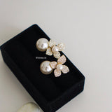 ELLERY | Wedding Collection - Zirconia Flower Pearl Dangle Stud Bridal Earrings - Anting Wanita