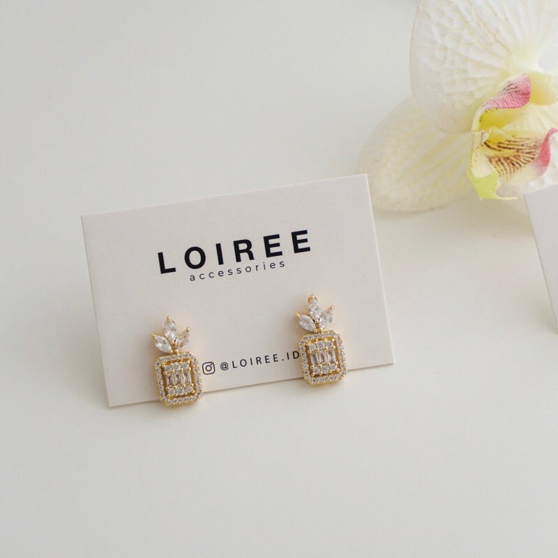 BRITNEY | Wedding Collection - Gold Plated Zirconia Pavel Stud Bridal Earrings - Anting Wanita