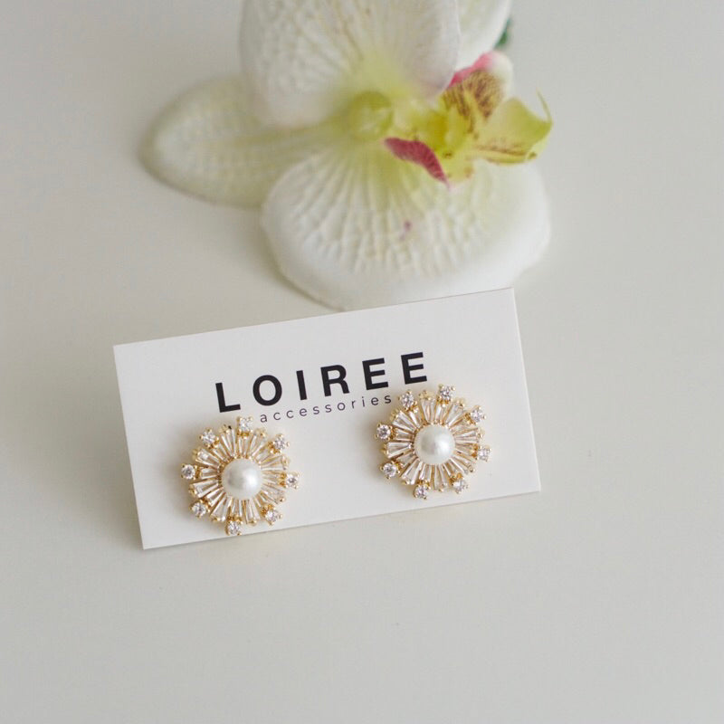 RILEY Zirconia Pearl Stud Bridal Earrings - Wedding