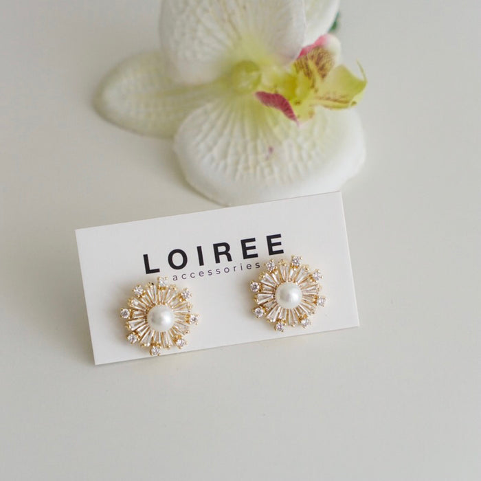 RILEY Zirconia Pearl Stud Bridal Earrings - Wedding