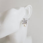 AMELIA | Wedding Collection - Zirconia Flower Pearl Drop Stud Bridal Earrings - Anting Wanita