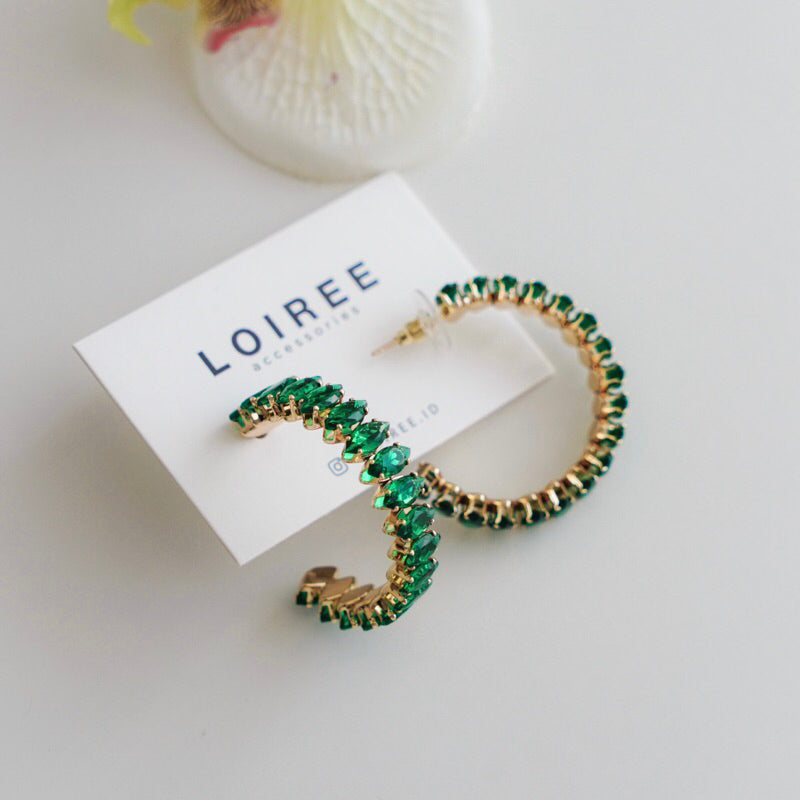 NIKI | Colour Collection - Zirconia Green Hoop Earrings - Anting Wanita