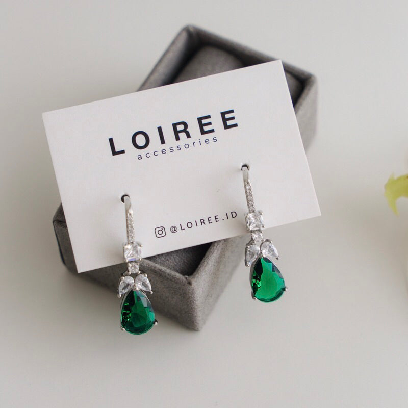 WREN | Colour Collection - Zirconia Green Drop Hook Earrings - Anting Wanita