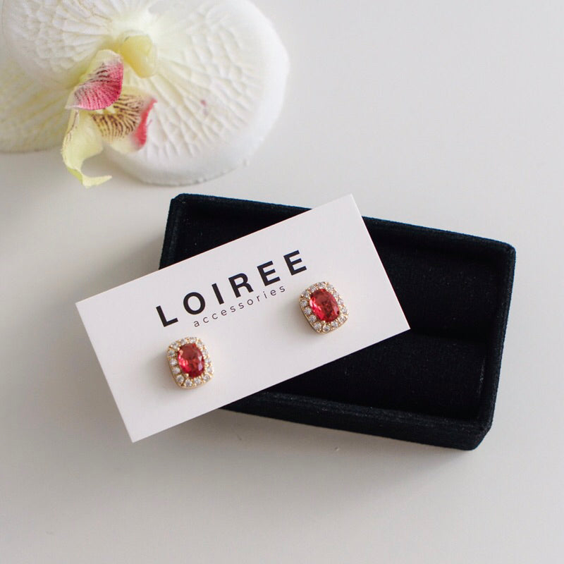KANA | Colour Collection - Zirconia Red Stud Earrings - Anting Wanita