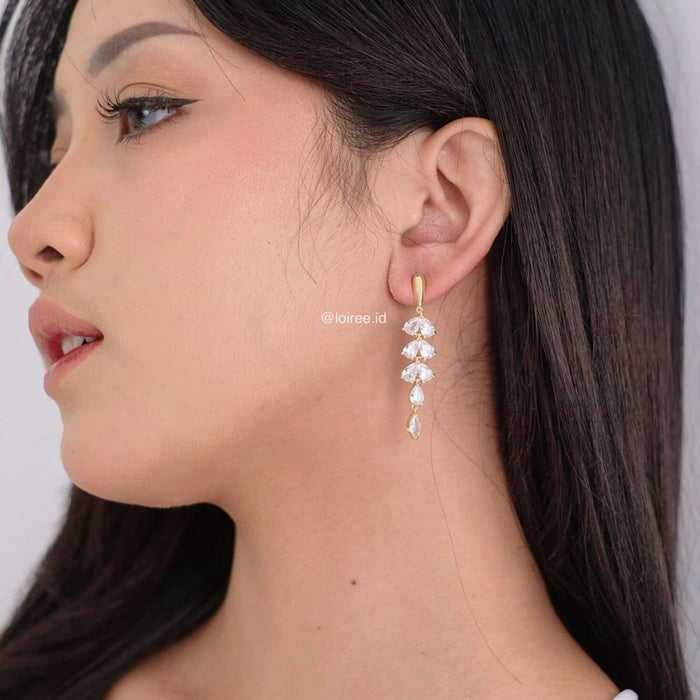 DAVICA | Wedding Collection - Zirconia Dangle Stud Bridal Earrings - Anting Wanita