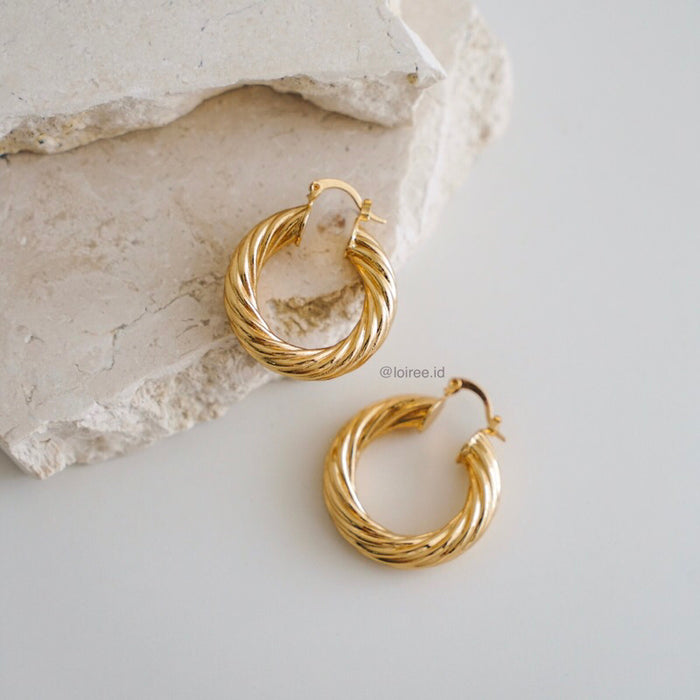 KIRA | Everyday - Gold Plated Twisted Thick Hoop Earrings - Anting Wanita