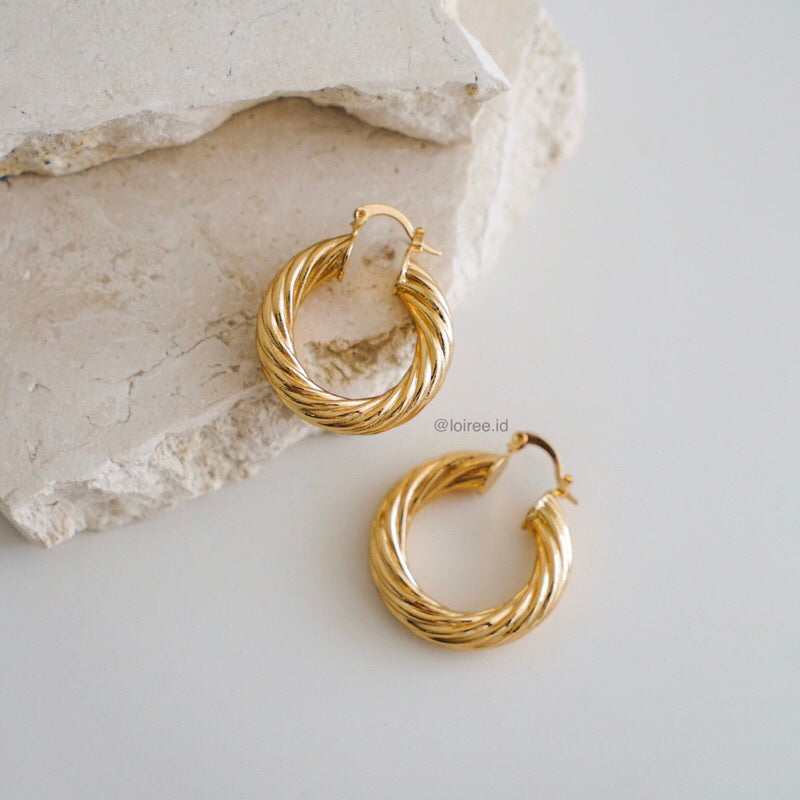 KIRA | Everyday - Gold Plated Twisted Thick Hoop Earrings - Anting Wanita