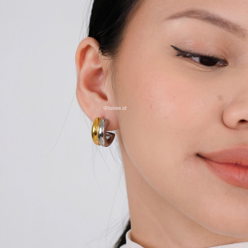 POSH Two Tone Stud Earrings - Gold Plated