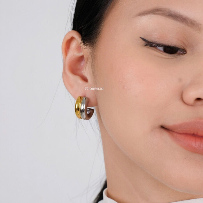 POSH Two Tone Stud Earrings - Gold Plated