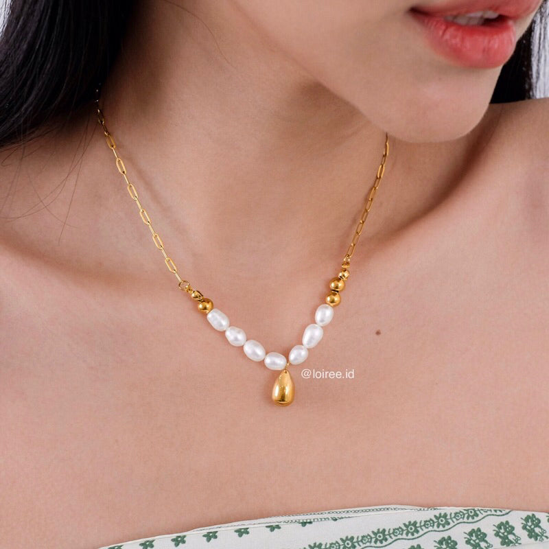 HARU | Lunar - Gold Plated Pearl Chain Necklace