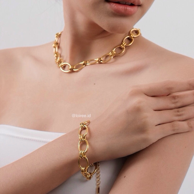 FIGARO Golden Chain Necklace Bracelet - Gold Plated