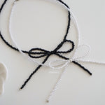 VIVIAN Bow Pearl Necklace - Ribbon Coquette Choker