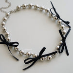 BEATRIX Bow Beads Necklace - Ribbon Coquette Choker