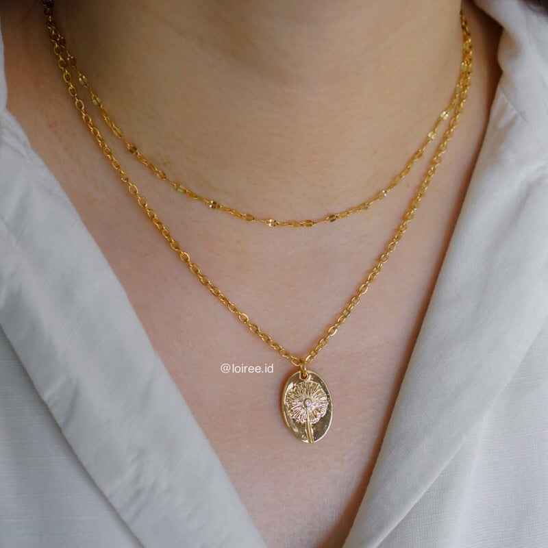 DANDELION Pendant Double Layer Necklace - Gold Plated