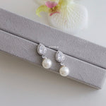 JASMINE | Wedding Collection - Zirconia Pearl Dangle Stud Earrings