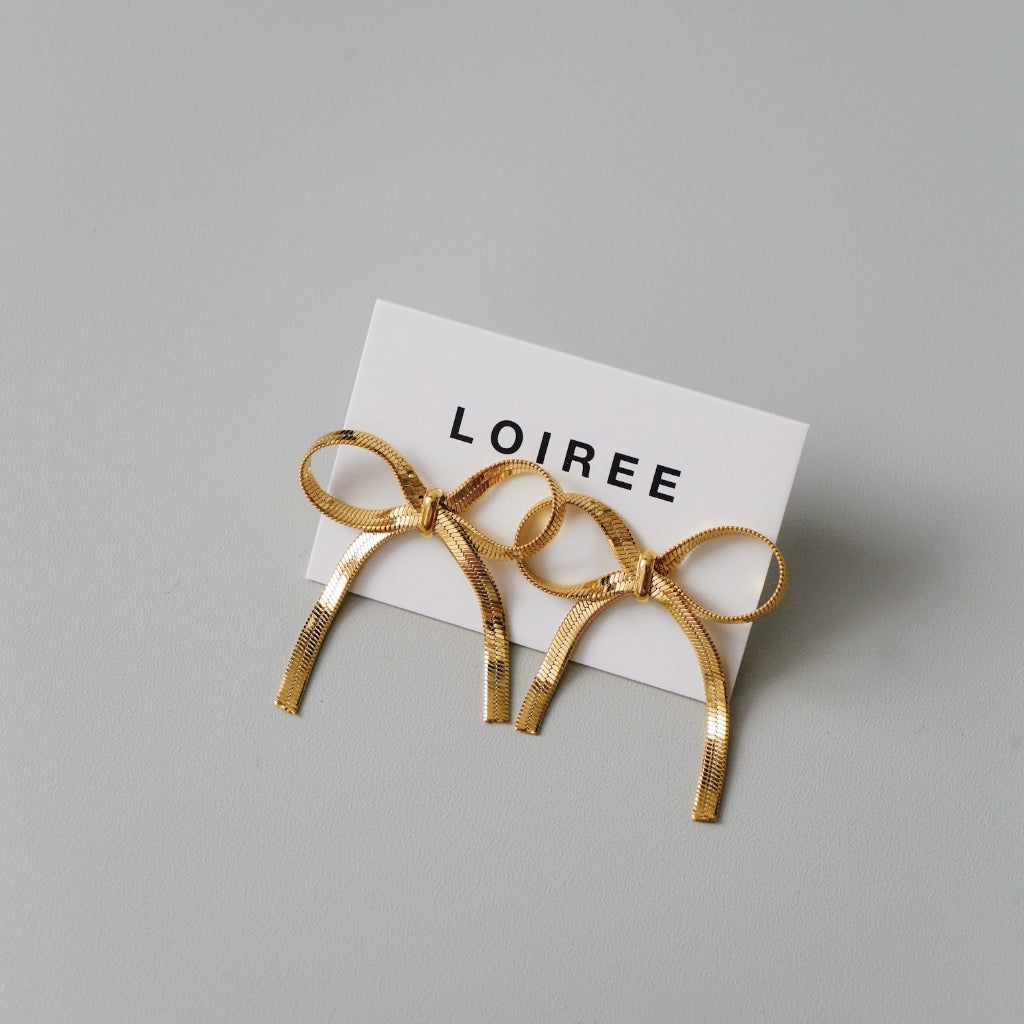 BRYNN Ribbon Bow Earrings - Gold Plated