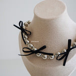 BEATRIX Bow Beads Necklace - Ribbon Coquette Choker