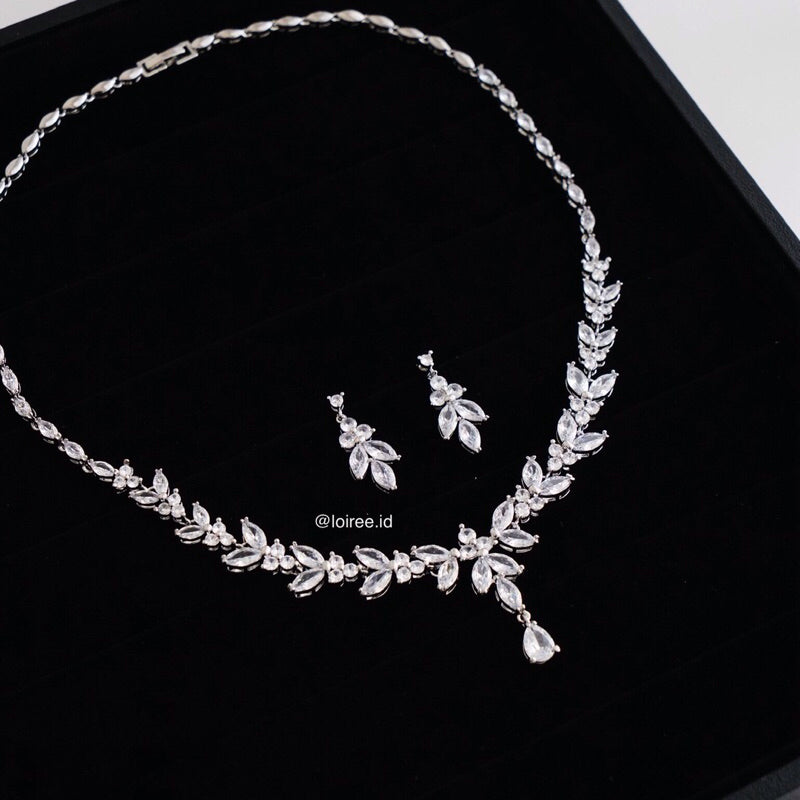 FRANCES Zirconia Bridal Necklace Earrings Set - Wedding