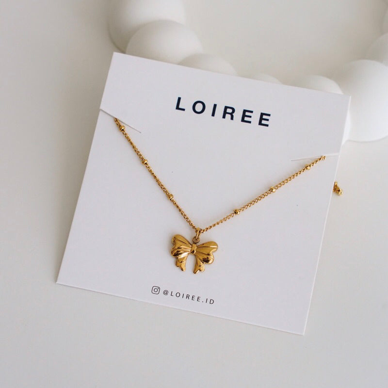 LYONA Ribbon Bow Necklace - Gold Plated