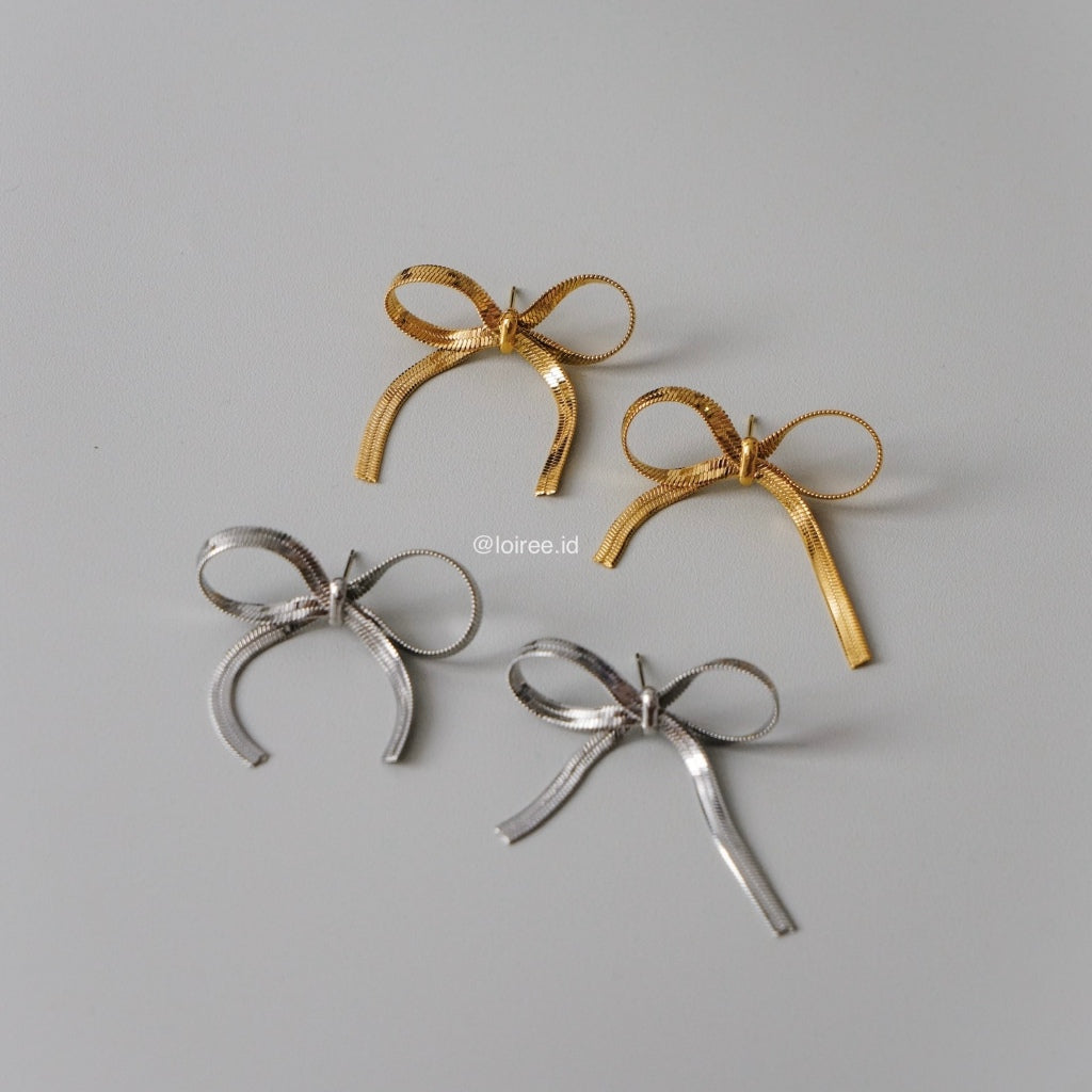 BRYNN Ribbon Bow Earrings - Gold Plated