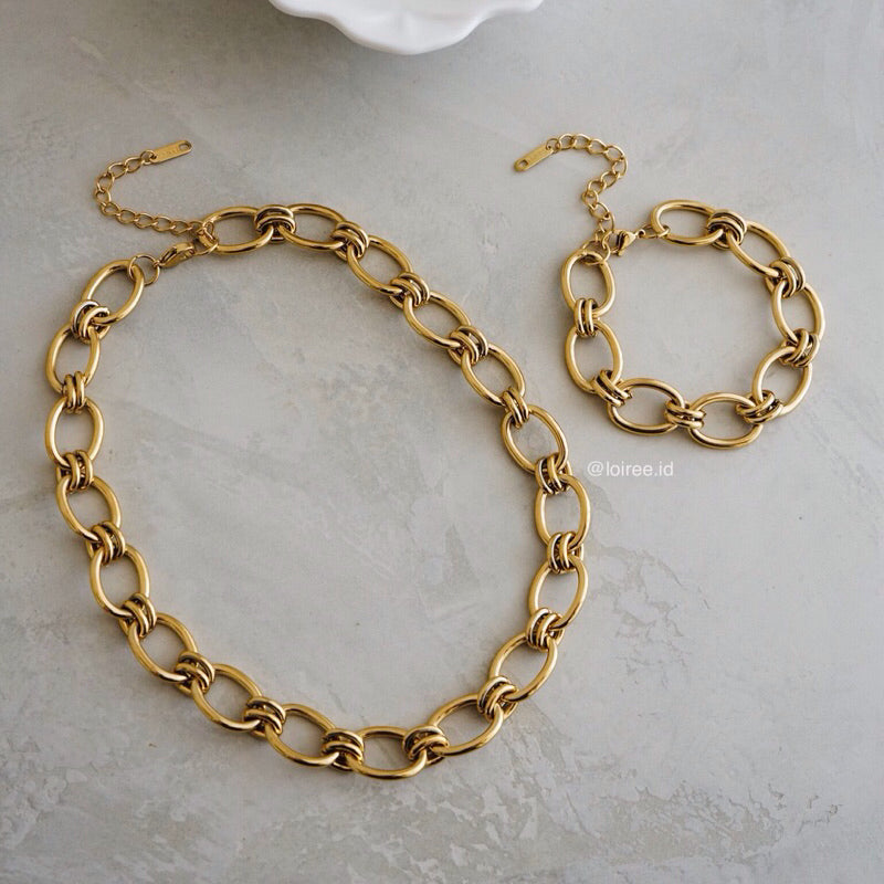 FIGARO Golden Chain Necklace Bracelet - Gold Plated