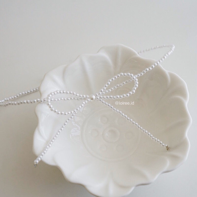 VIVIAN Bow Pearl Necklace - Ribbon Coquette Choker