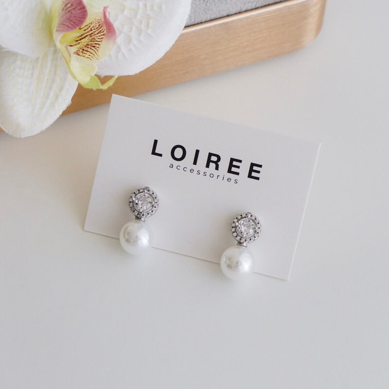SANDRA Zirconia Pearl Stud Earrings - Wedding