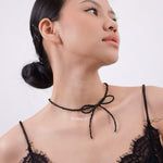 VIVIAN Bow Pearl Necklace - Ribbon Coquette Choker