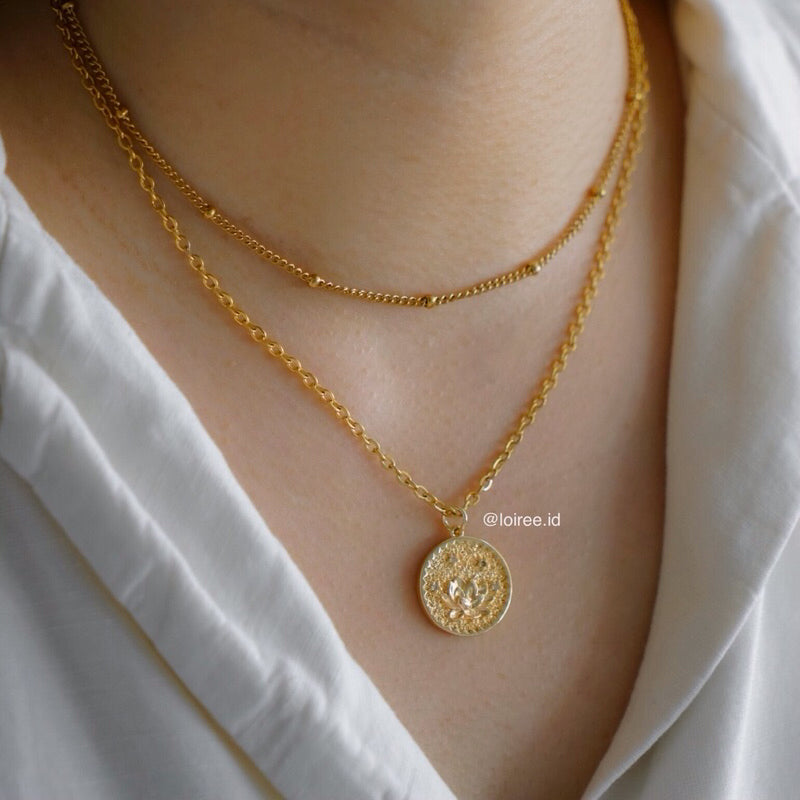LOTUS Pendant Double Layer Necklace - Gold Plated