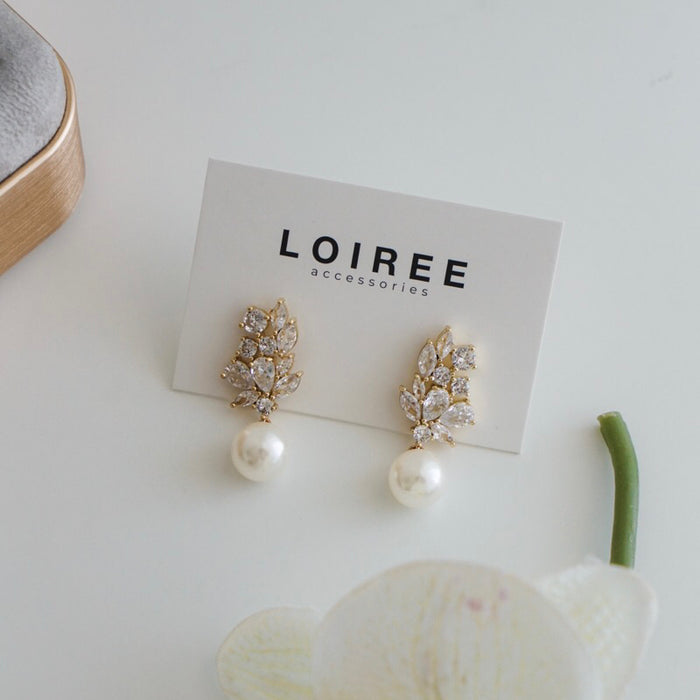 BAILEY Zirconia Pearl Earrings - Gold Plated
