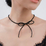VIVIAN Bow Pearl Necklace - Ribbon Coquette Choker
