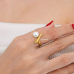EZRA Adjustable Pearl Ring - Gold Plated
