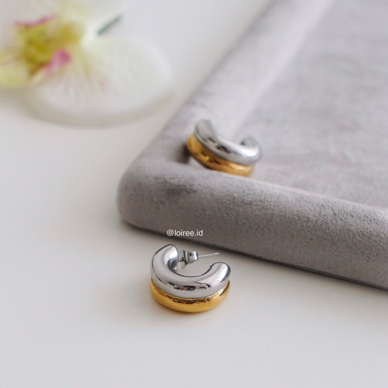 POSH Two Tone Stud Earrings - Gold Plated